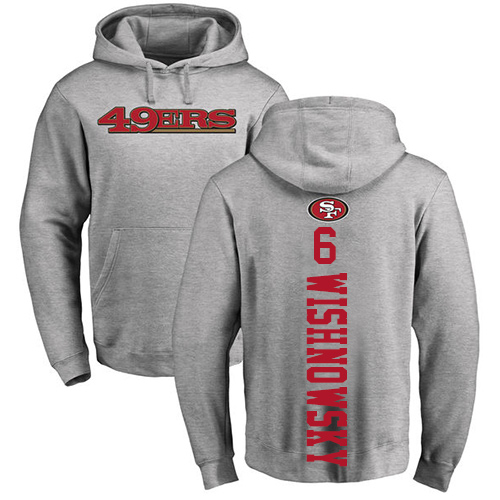 Men San Francisco 49ers Ash Mitch Wishnowsky Backer #6 Pullover NFL Hoodie Sweatshirts->women nfl jersey->Women Jersey